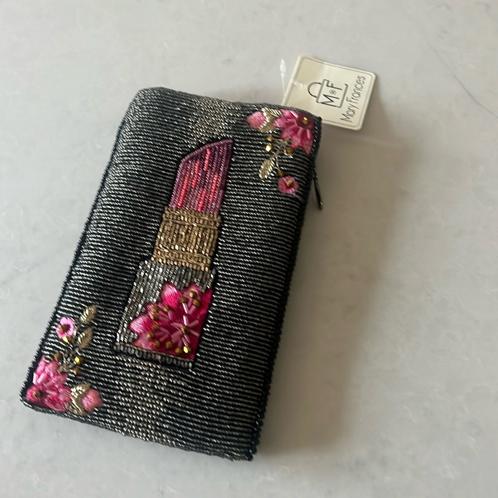 Mary Frances Fierce Beaded Embroidered Glammed Up Phone Glasses Bag Black